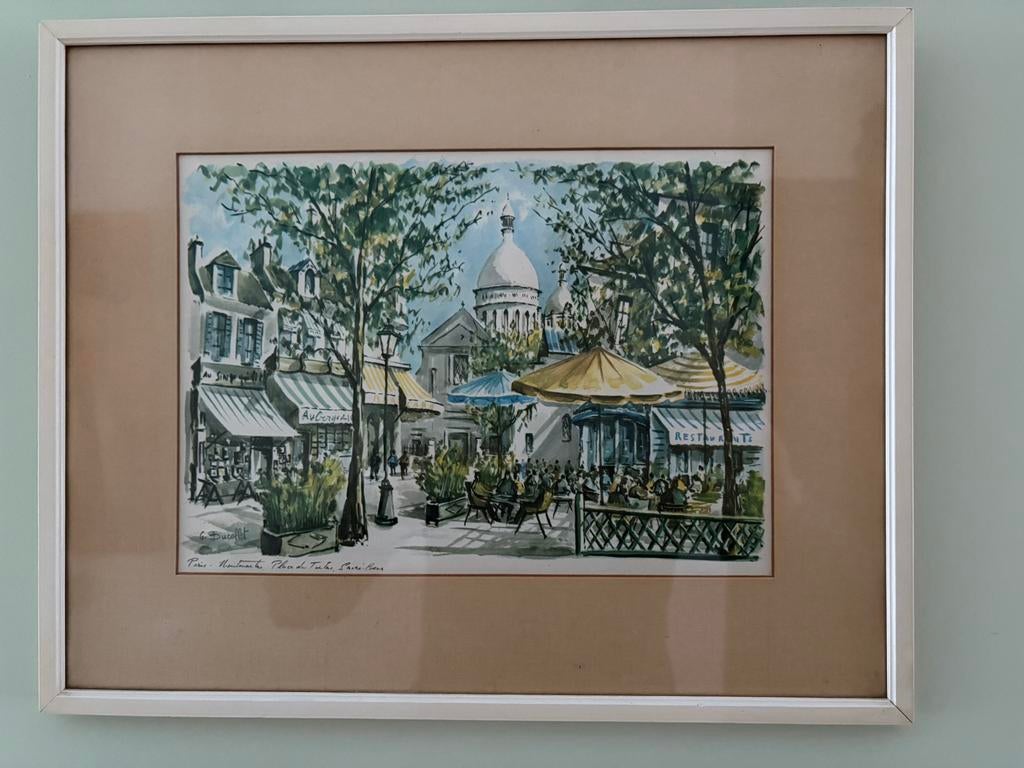 Originele aquarel Ducollet - Montmartre - Paris, Antiek en Kunst, Ophalen of Verzenden