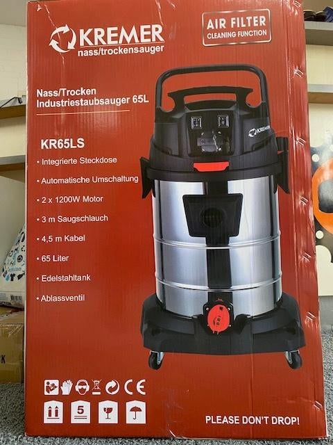 Kremer KR65LS Professionele Stofzuiger Nat en Droog, Ophalen, Nieuw, Reservoir, 2000 watt of meer