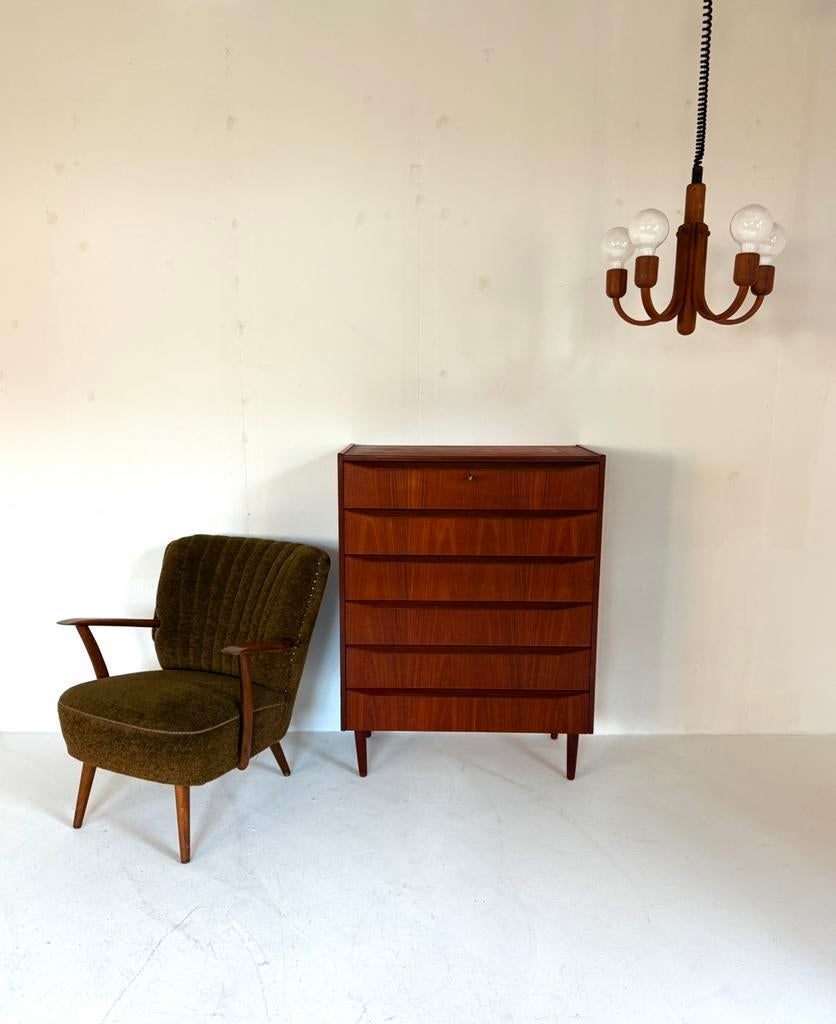 Vintage teakhouten hanglamp ‘Candela’, Domus ‘80, Ophalen of Verzenden, Zo goed als nieuw, Hout