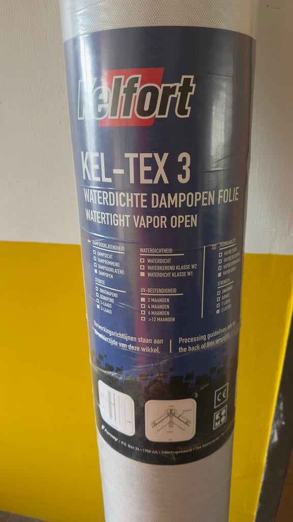 KEL-TEX 3 dampopen, waterdichte, spinvliesfolie, Ophalen, Zo goed als nieuw, 15 m² of meer, Folie