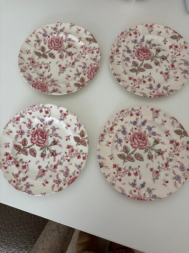 Vintage Bloemen Borden Set van 4 lunch borden, Huis en Inrichting, Keuken | Servies, Gebruikt, Ophalen of Verzenden, Bord(en)