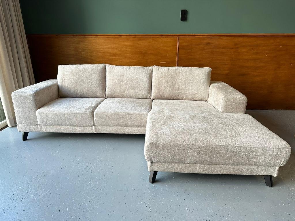 Nieuwe hoekbank 265x170cm, Rib, Boucle/teddy, Velvet enz, Huis en Inrichting, 250 tot 300 cm, Hoekbank, Ophalen of Verzenden, Driepersoons