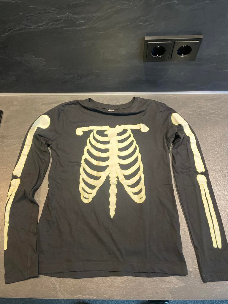 Glow in the dark shirt - Skelet Halloween/Carnaval, Ophalen of Verzenden, Zo goed als nieuw, Jongen of Meisje, Shirt of Longsleeve