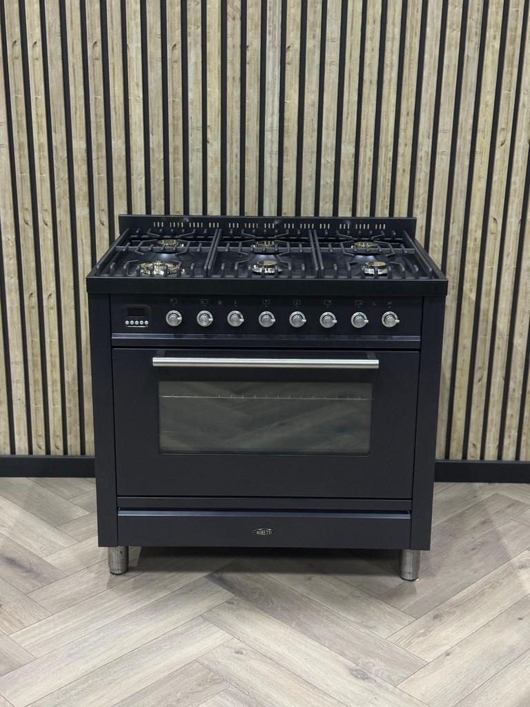 Boretti Zwart 90cm Gas 6 pits + Multifunctionele Oven