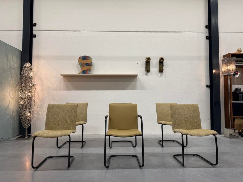 6 Nieuw Leolux Freyr eetkamerstoel stof leer Design Stoel