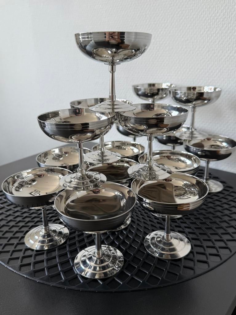 RVS ijs coupes Letang Remy Franse vintage inox bekers dinner, Overige materialen, Gebruikt, -, -