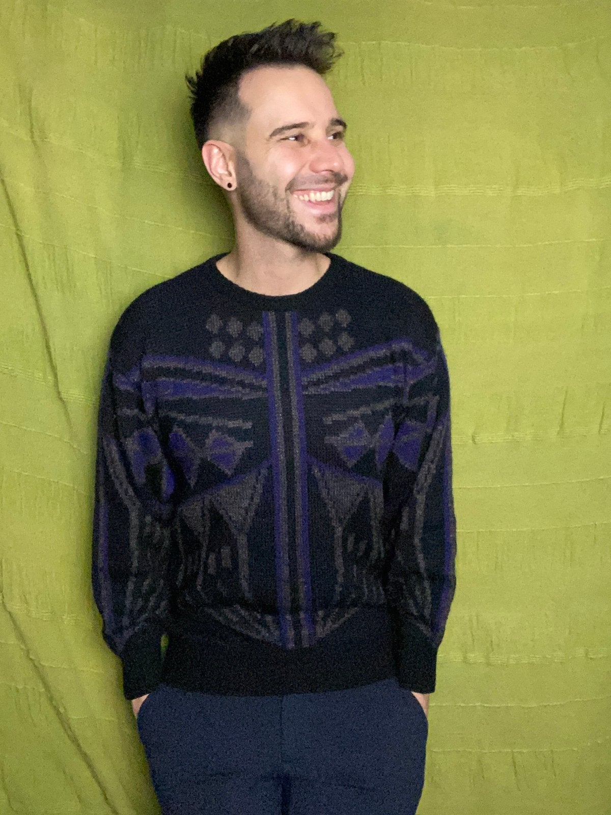 Vintage coogi style trui - paars/zwart - unisex (S/M), Kleding | Heren, Hgv, Zwart, Hgv, Ophalen of Verzenden