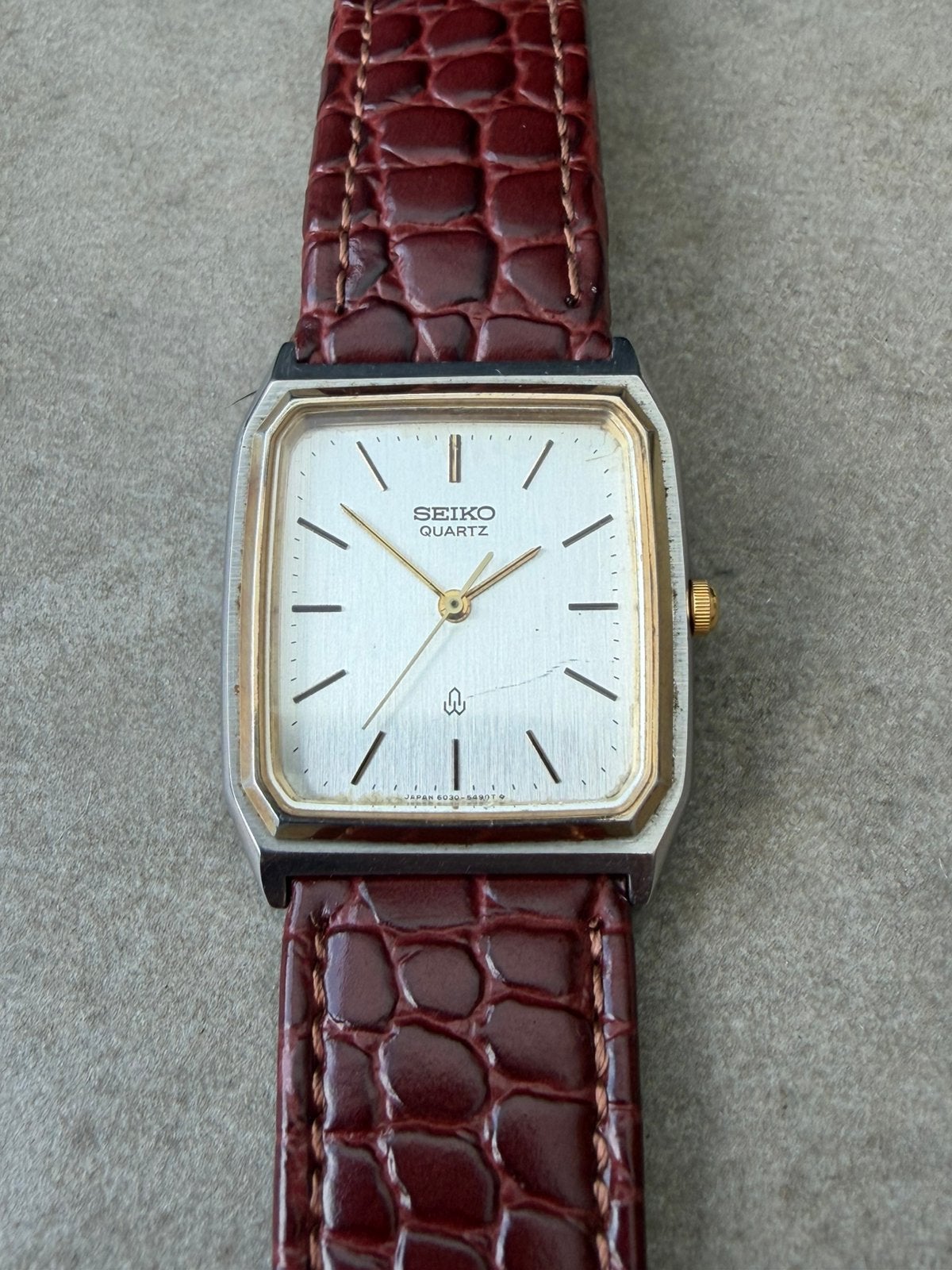 Vintage Seiko Quartz - Goud/Zilver 6030-5430 Tank Horloge !!, Ophalen of Verzenden, Leer, Seiko