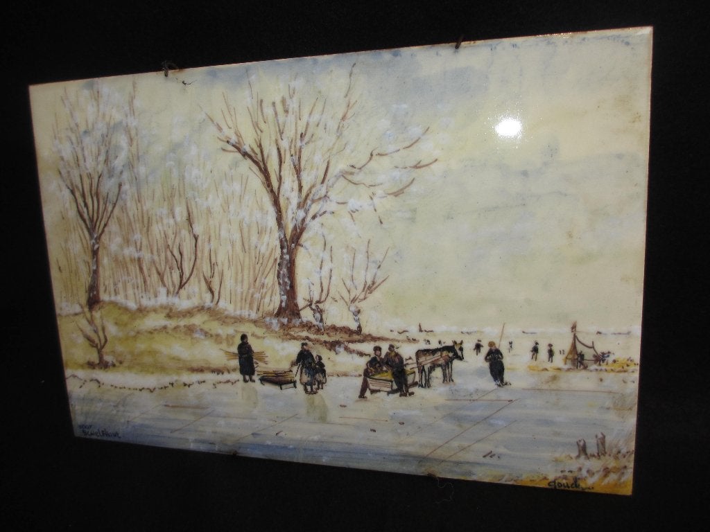 Antieke Gouda plateel wand tegel naar A schelfhout 30x 20cm, Antiek en Kunst, Ophalen of Verzenden