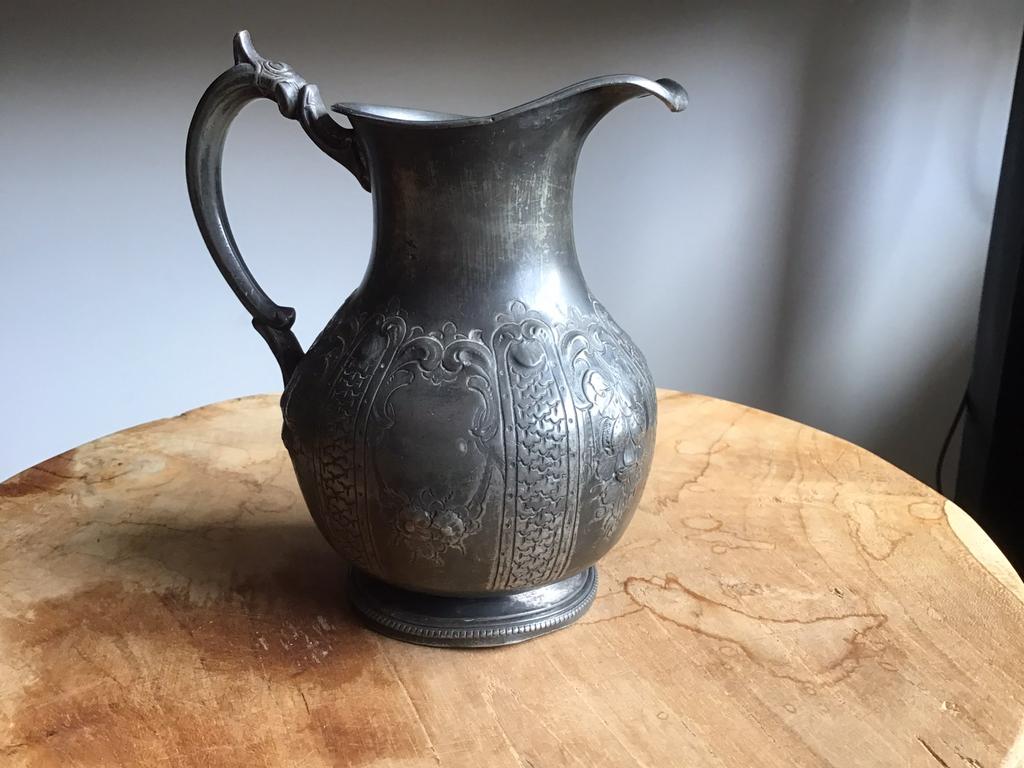 Brocante tinnen melkkan,bewerkt tin melkkannetje, Antiek en Kunst, Antiek | Tin, Ophalen