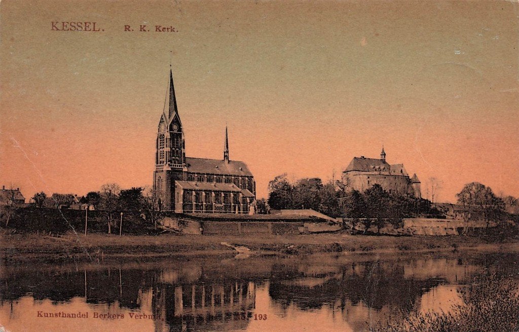 W287 Kessel R. K. Kerk uitg Berkers Verbunt nr193 Tulp kaart, Verzamelen, Ophalen of Verzenden, Voor 1920, Gelopen, Noord-Brabant