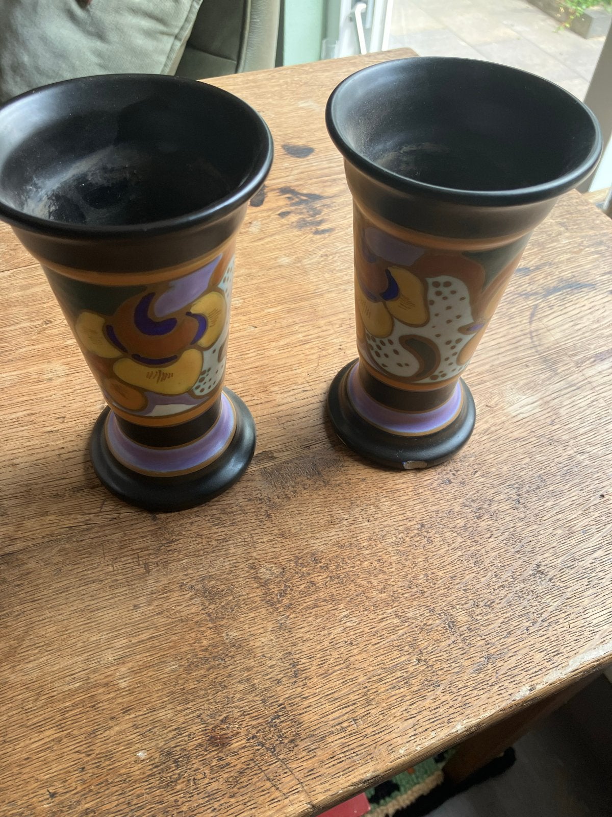 Set van 2 vintage Eskaf vazen, handgeschilderd, Ophalen of Verzenden