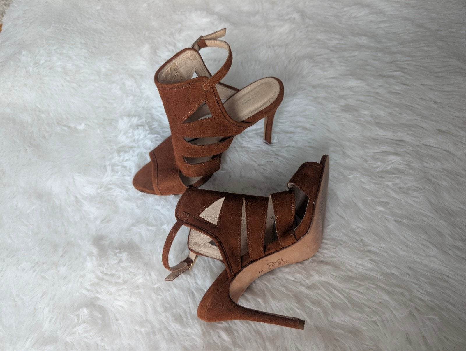 Vero Cuoio suède sandalen hakken – maat 38 – cognac bruin, Bruin, Ophalen of Verzenden, Zo goed als nieuw, Pumps