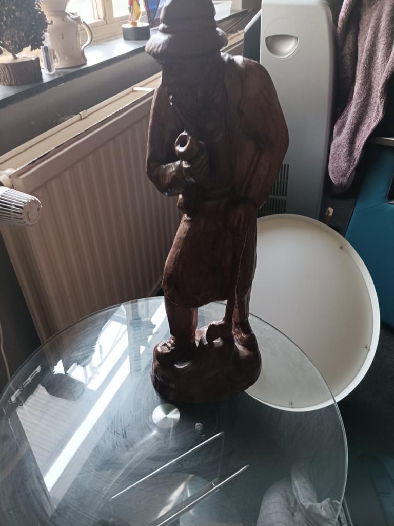 Houten beeld van visser met pijp, Ophalen of Verzenden, Handgemaakt, 20 - 50 cm, Beeld