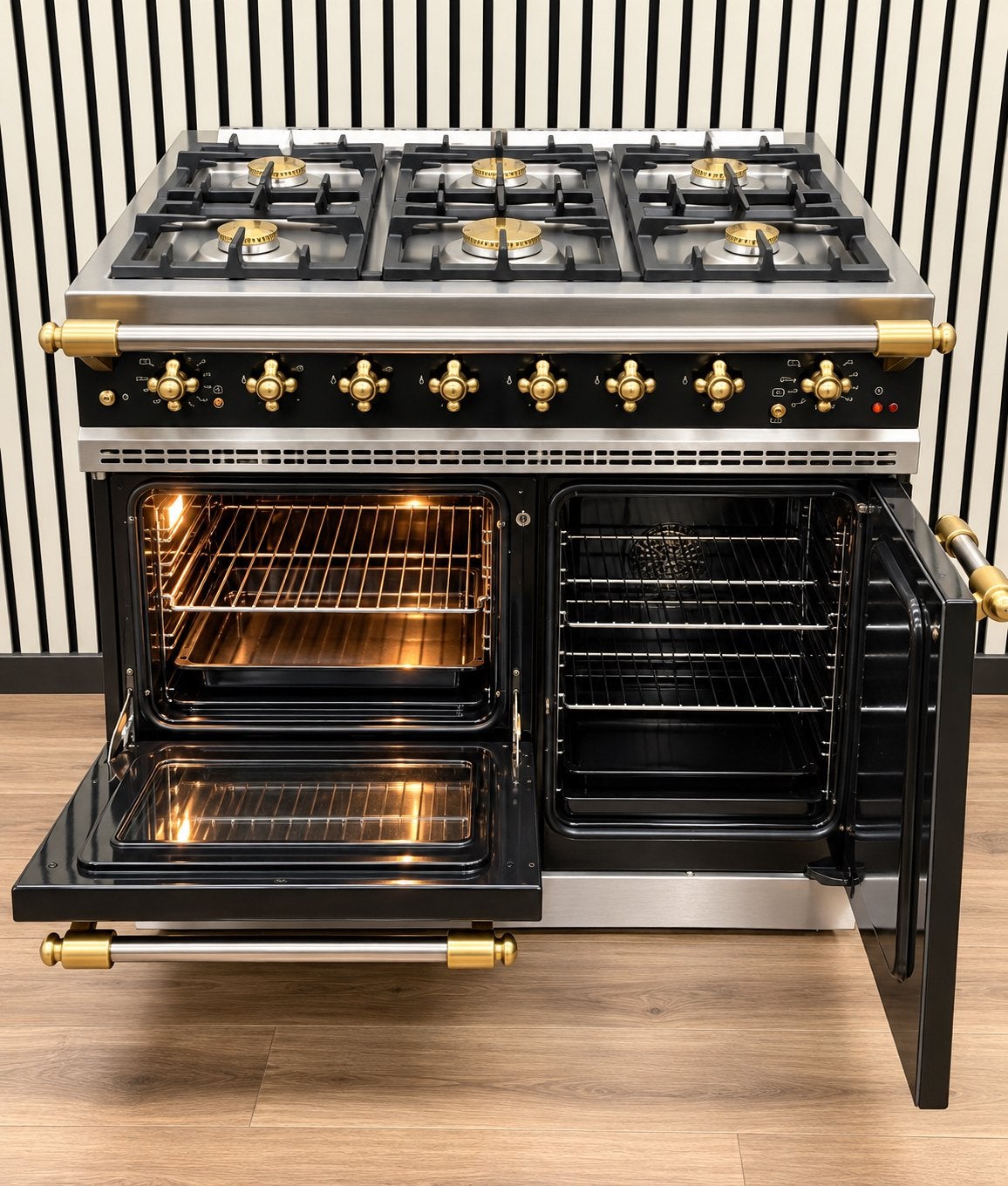 Luxe Lacanche Fornuis 6 pits zwart/messing 90 cm, Witgoed en Apparatuur, Fornello Esperta, Ophalen of Verzenden, Zo goed als nieuw