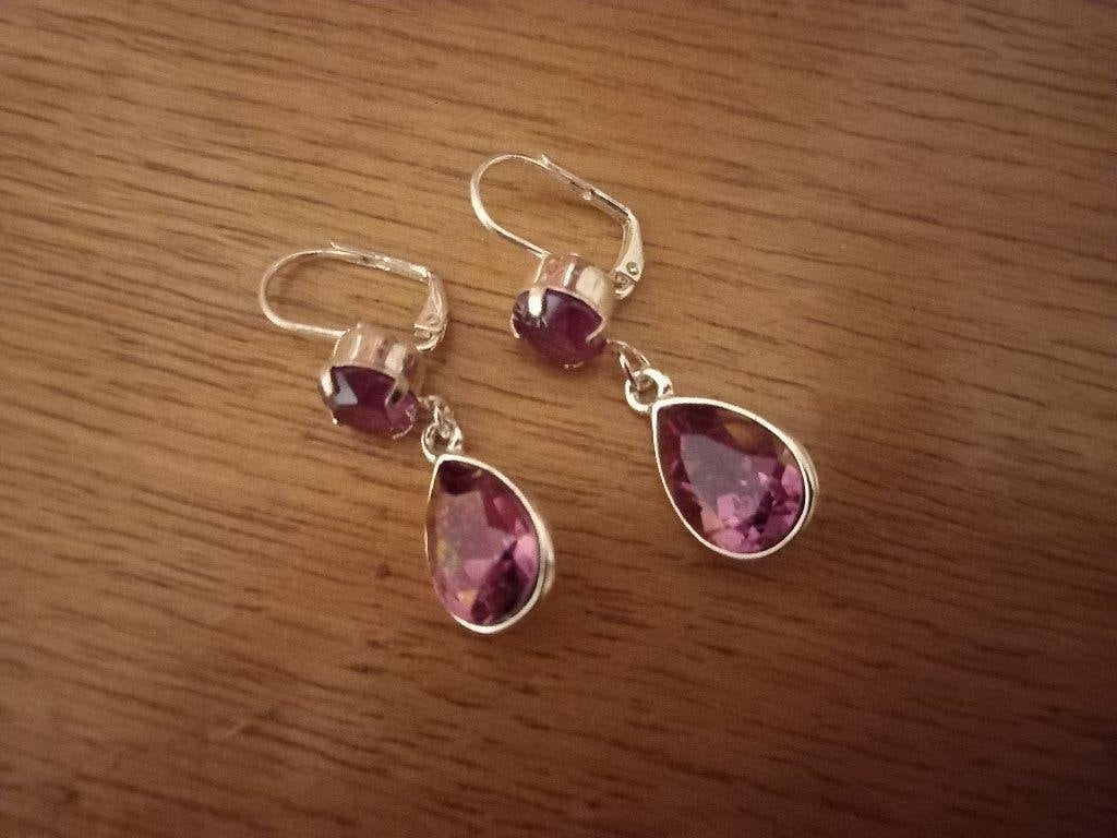 oorbellen   swarovski kristallen   druppel   roze nieuw, Met kristal, Hangers, Nieuw, Ophalen of Verzenden