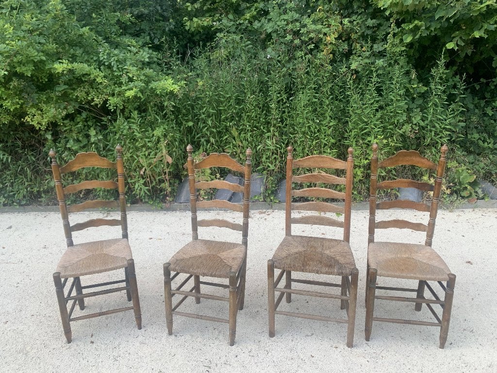 vier authenkieke vintage boerderijstoelen stoel, Gebruikt, Bruin, Boerderij, Vier