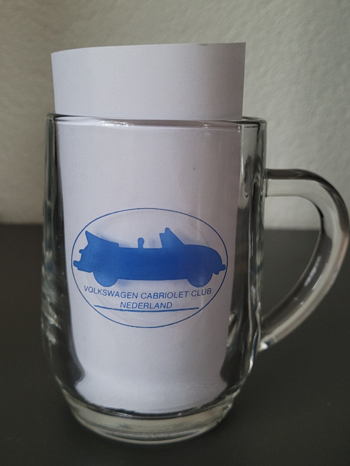 Theeglas glas beker met oor mok Volkswagen Cabriolet Club, Ophalen of Verzenden, Zo goed als nieuw, Auto's