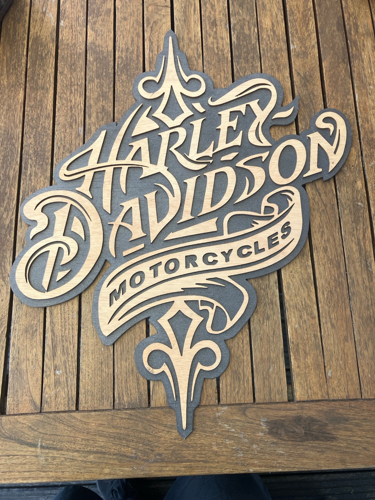 Harley Davidson Wanddecoratie Hout - Uniek Design, Hout, Decoratieobject, Ophalen of Verzenden, Zo goed als nieuw