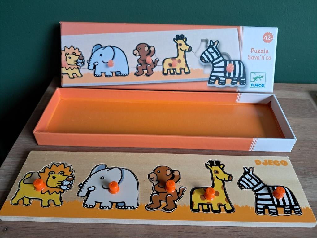 De Groene Merel Djeco puzzel sava'n'co 5 stukjes dieren, Ophalen of Verzenden, Zo goed als nieuw