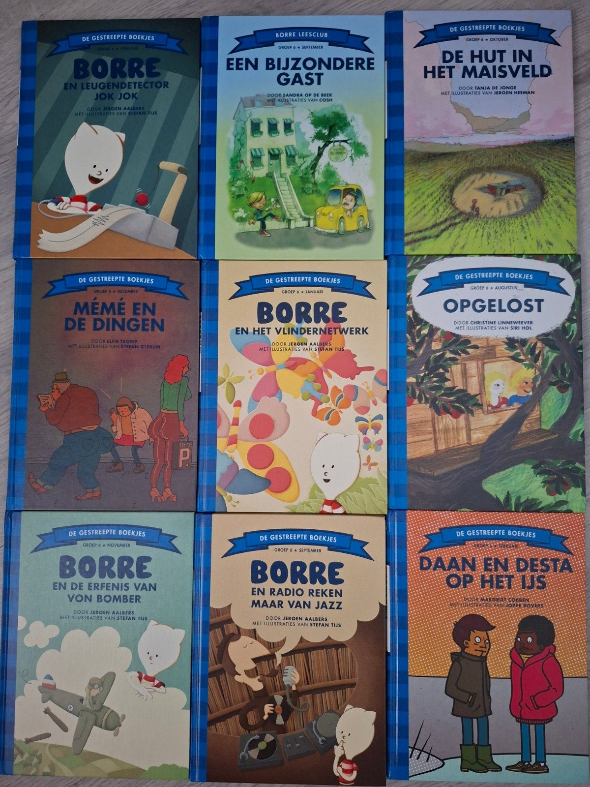 De Gestreepte Boekjes -Borre leesclub, groep 6, Ophalen of Verzenden, Zo goed als nieuw, Diverse auteurs (o.a. Jeroen Aalbers, Sandra op de Beek)
