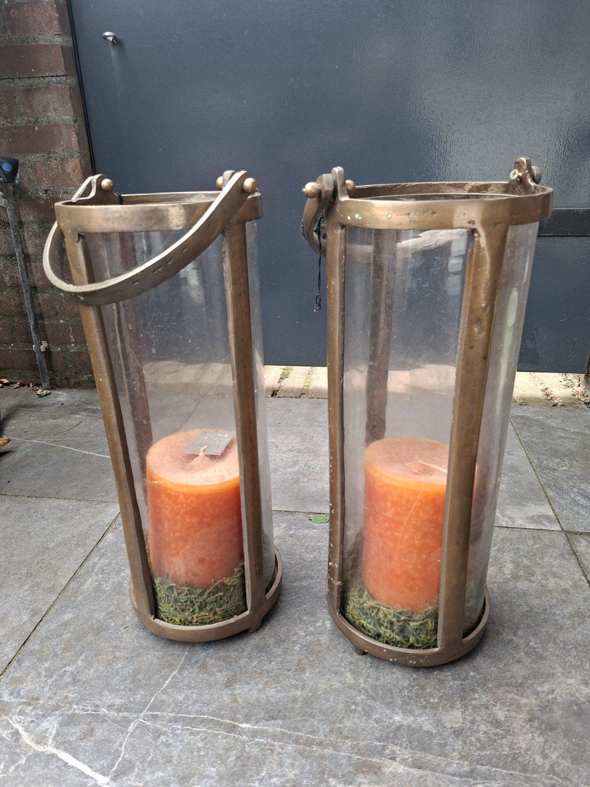 lantarens met ongebruikte kaarsen doorsnede 17 cm hoogte 44, Ophalen, Zo goed als nieuw, Metaal, Goud