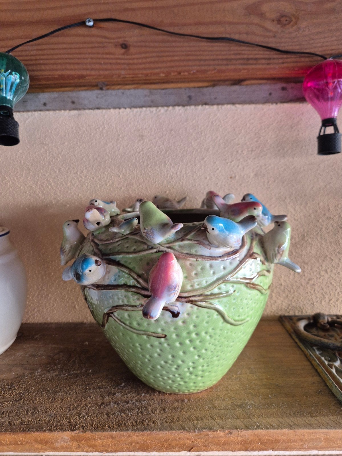 Des Pots vaas met vogels., Rond, Ophalen of Verzenden, Aardewerk, Minder dan 40 cm