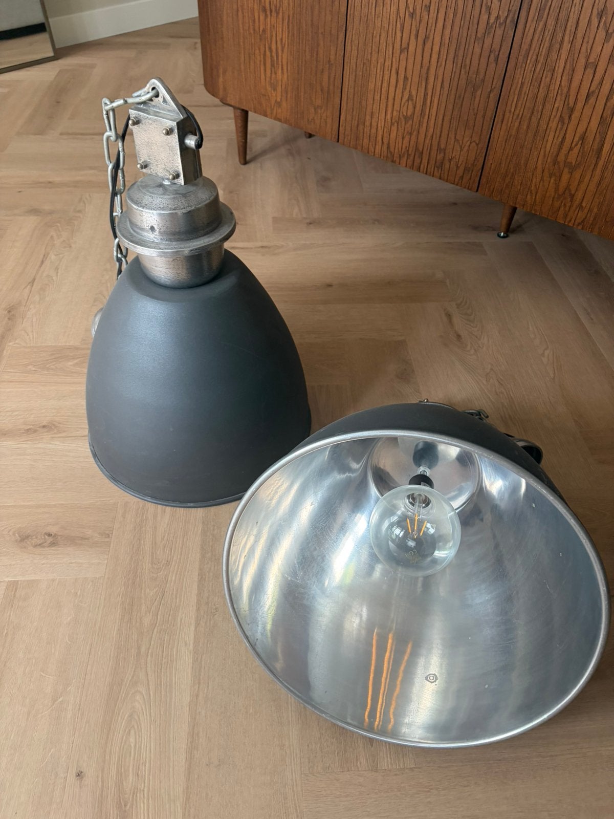 Industriele hanglamp 2 stuks, Ophalen, Zo goed als nieuw