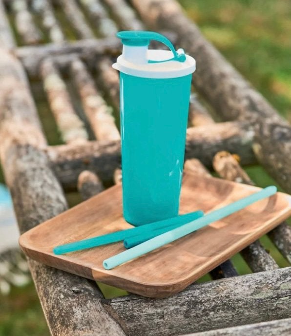 NIEUW: turquoise Tupperware Eco Beker 470 ml clipsluiting!, 470 ml, Blauw, Beker of Kan, Lekvrij
