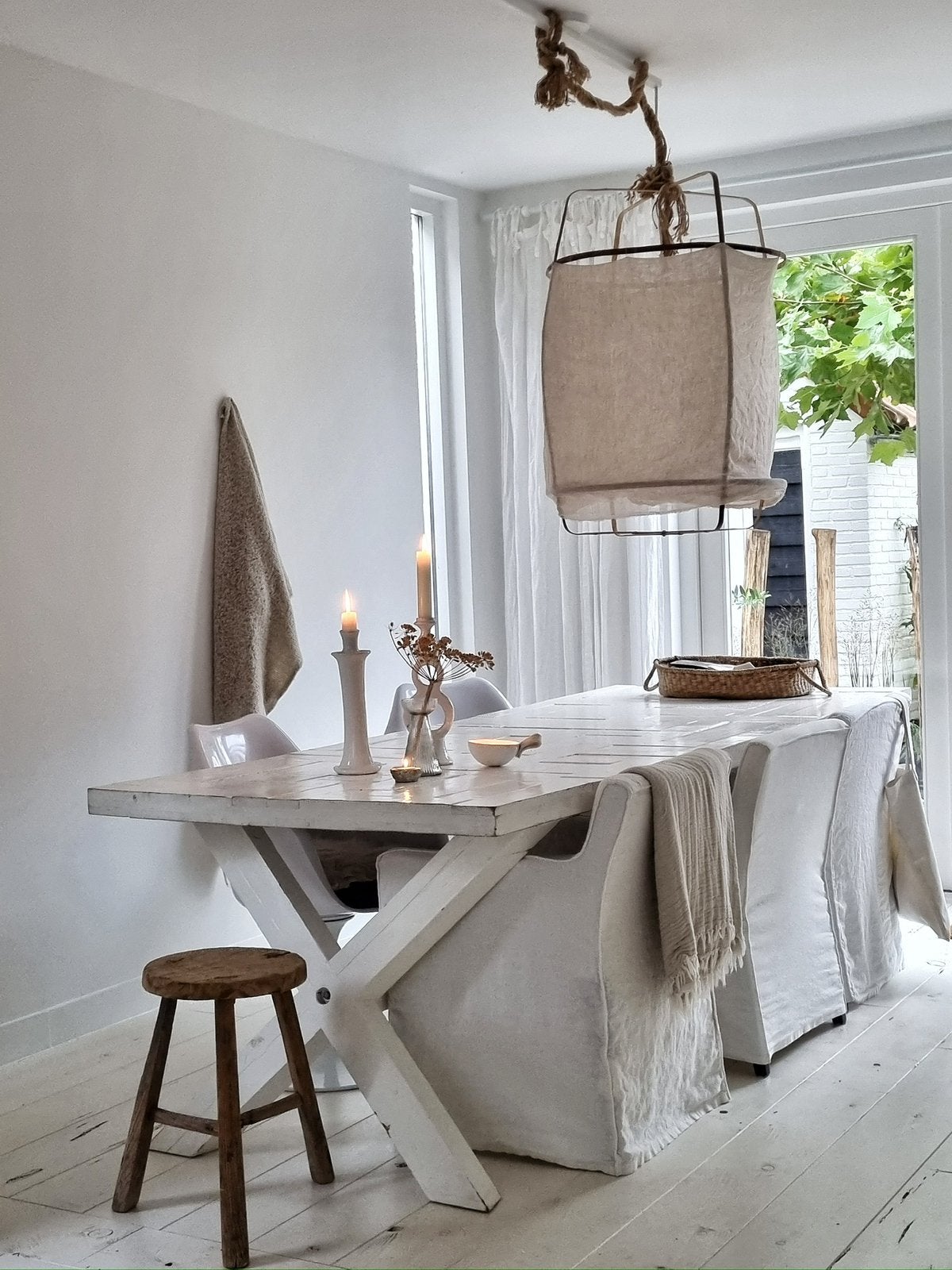 3 Ikea Nils eetkamerstoelen met Bemz hoezen, Huis en Inrichting, Ophalen, Gebruikt, Drie, Wit