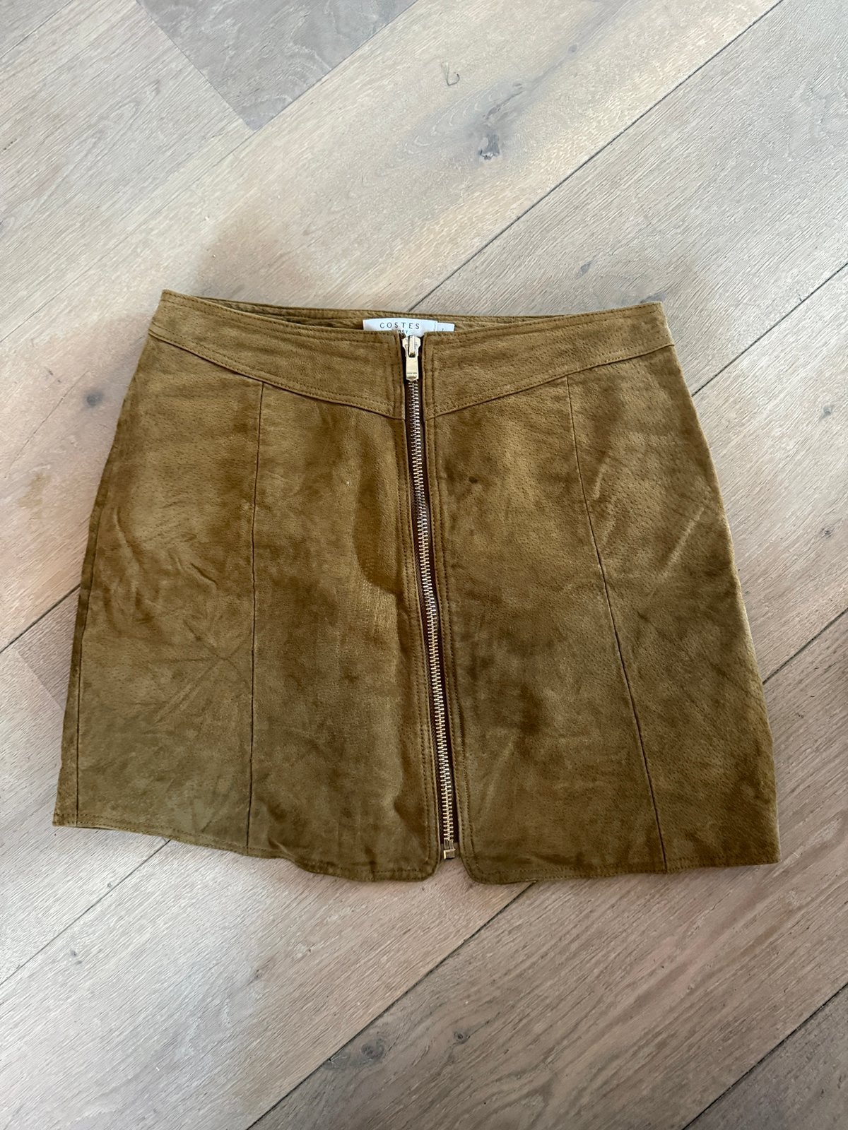 Bruine leren rok met rits costes maat L 100% leer, Maat 38/40 (M), Bruin, Ophalen of Verzenden, Zo goed als nieuw