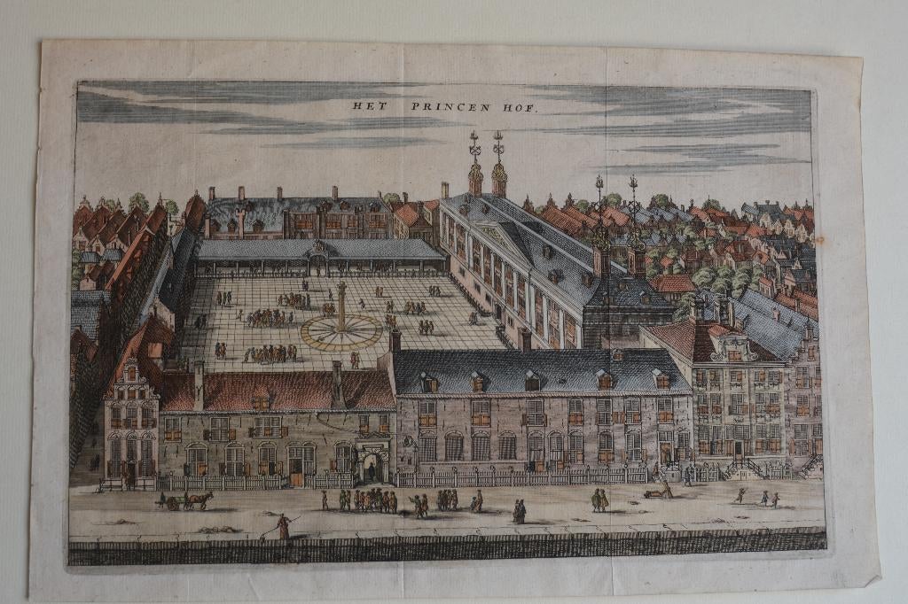 AMSTERDAM PRINSENHOF STADHUIS GRAVURE 1663 O. DAPPER E31, Antiek en Kunst, Kunst | Etsen en Gravures, 18 cm, Verzenden, Stadsgezicht