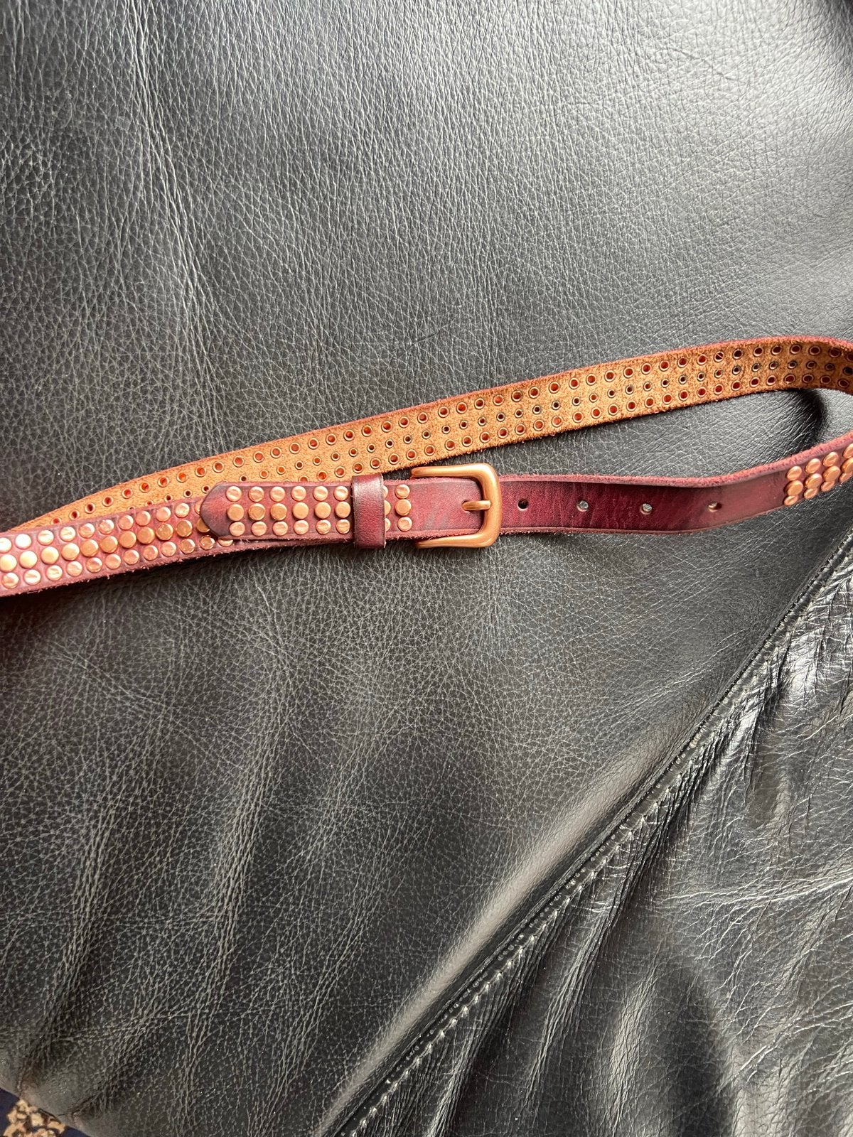 Leren riem met studs - Cowboysbelt - Maat 85, 80 tot 90 cm, 3 tot 5 cm, Echt leder, Heupriem