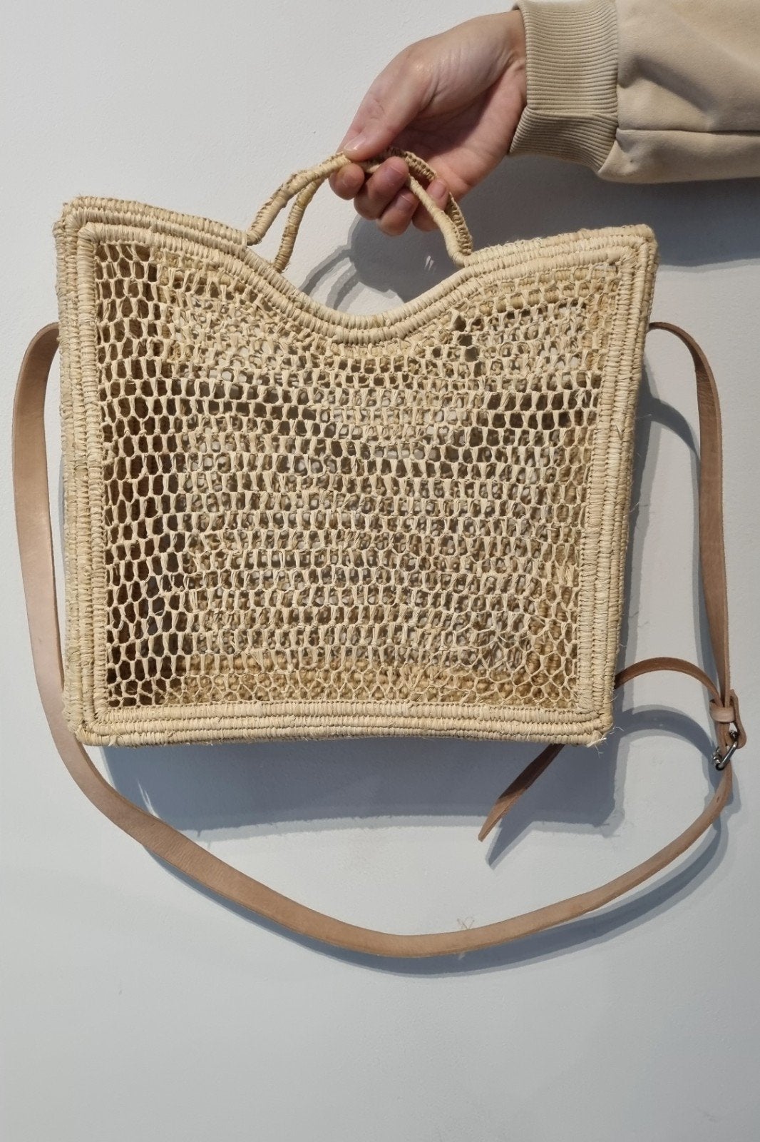 Stro strandtas met hengsel beige, Ophalen of Verzenden, Nieuw, Beige, Handtas