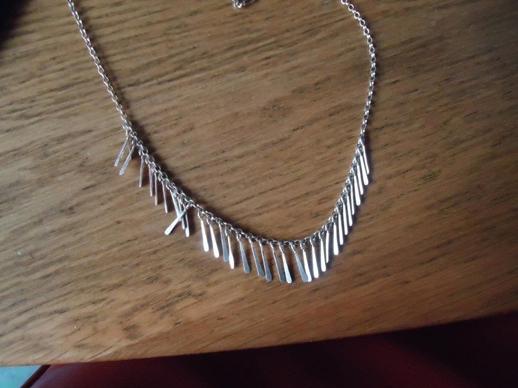 mooie echt zilveren ketting allemaal hangende staafjes 925, Ophalen of Verzenden, Zo goed als nieuw, Zilver, Zilver
