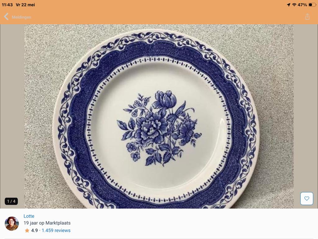 Antiek Staffordshire Wandbord - Blauw Bloemenpatroon, Verzenden