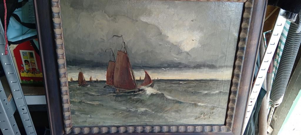 ADRI BLEYS. Leuk schilderij botters op zee., Antiek en Kunst, Kunst | Schilderijen | Klassiek, Ophalen of Verzenden