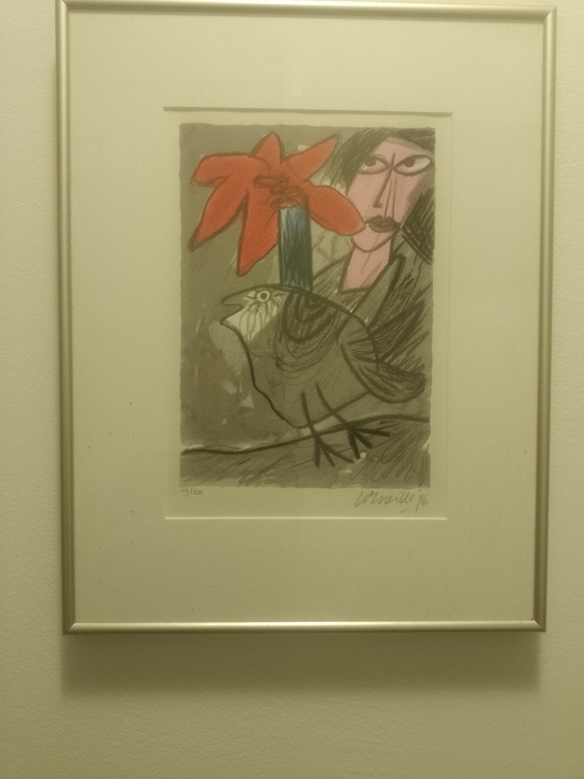 Corneille '96 - Vogel en Vrouw - Gesigneerd en Genummerd, Ingelijst, 1950 - 1999, Ophalen of Verzenden, Flora en Fauna