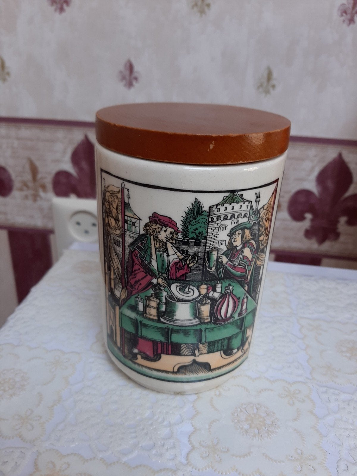 Vintage voorraadpot met houten deksel DEHME, Ophalen of Verzenden