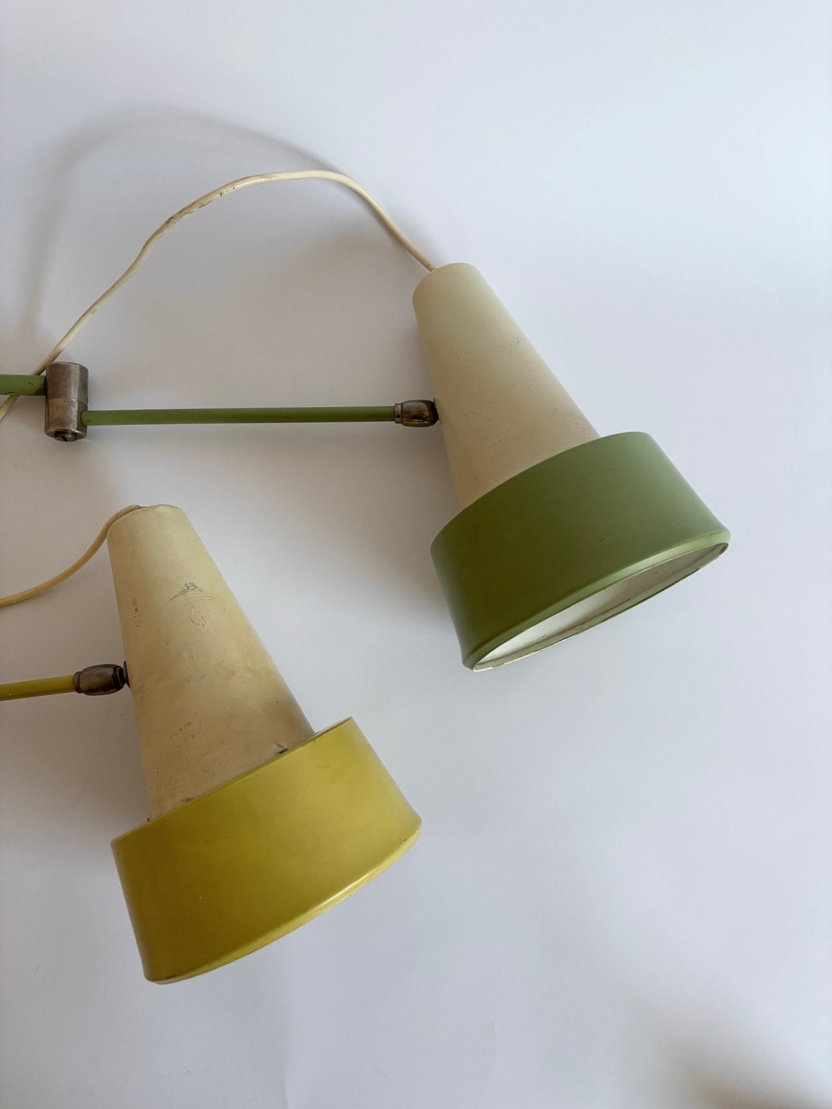 2 bijzondere vintage Dutch design wandlampen, knikarm 1960s, Huis en Inrichting, Metaal, Gebruikt, -, -