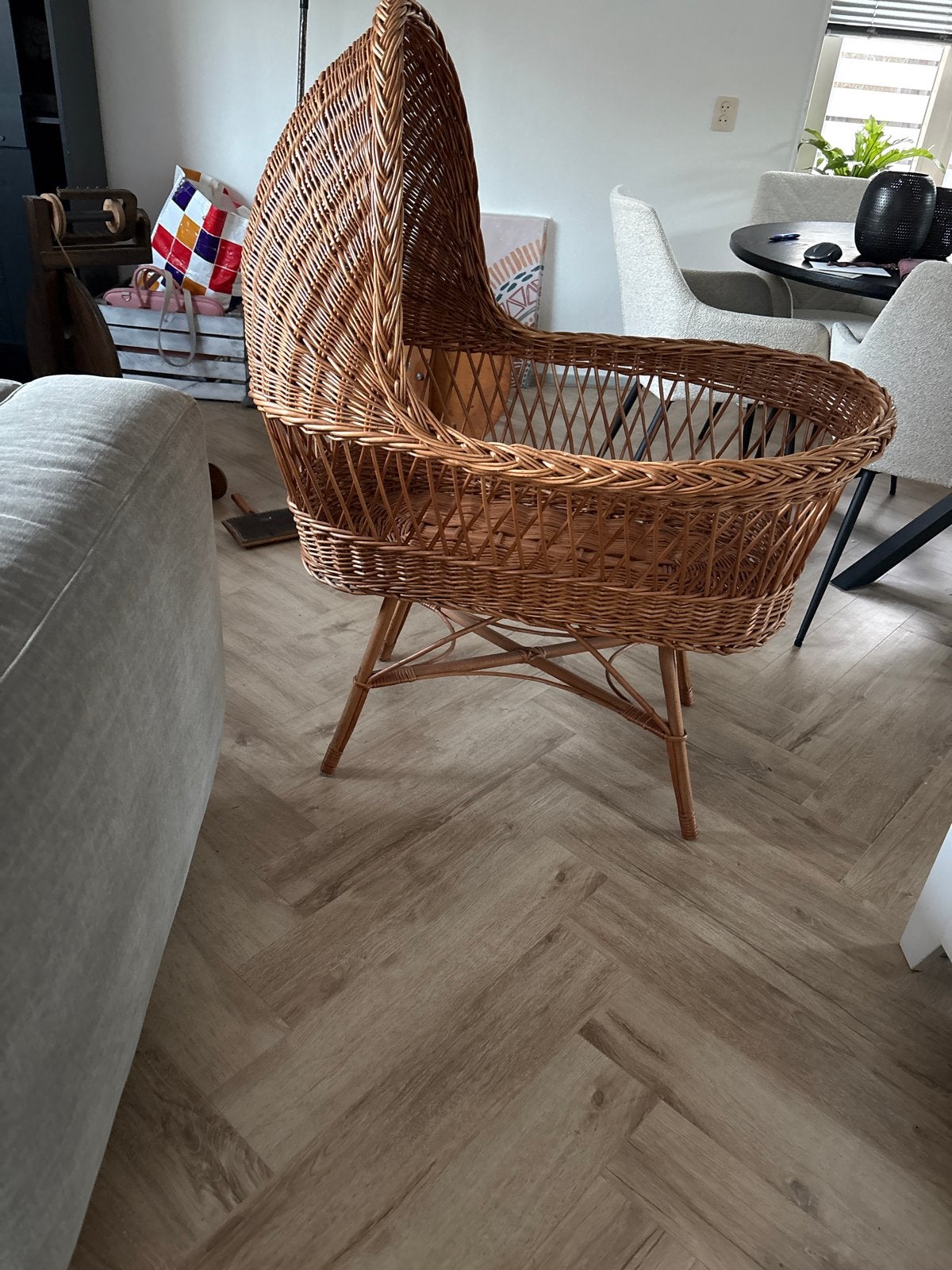 Rotan Wiegje - Vintage Stijl, Ophalen of Verzenden, Zo goed als nieuw, Wieg