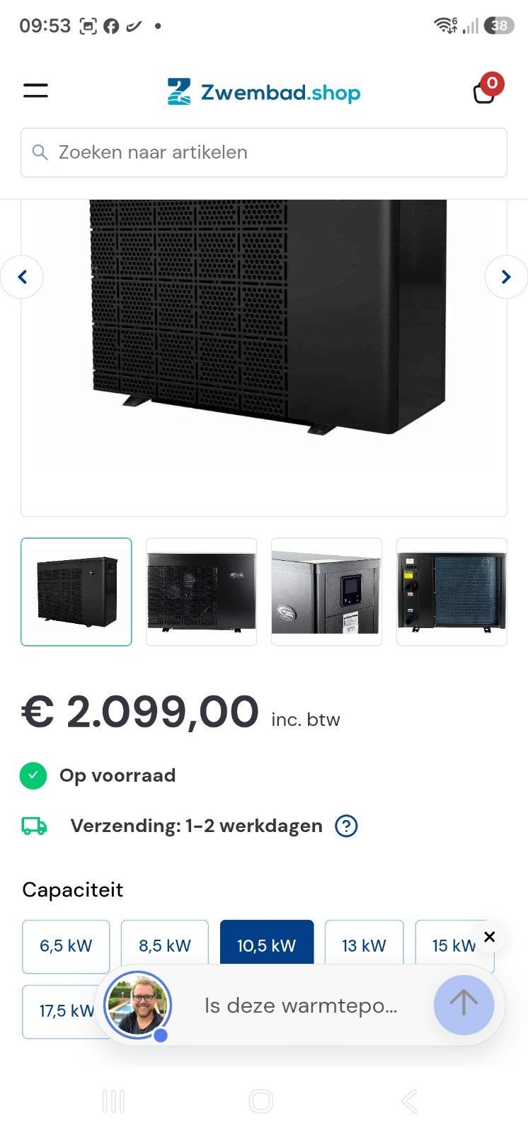 zwembad warmtepomp 10kw full inverter, Ophalen