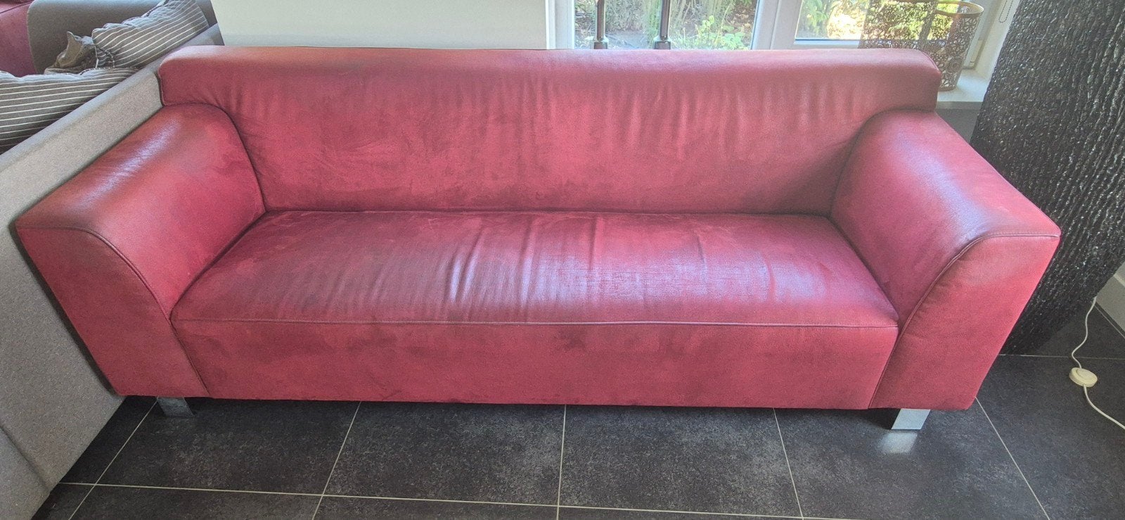 Grote rode zitbank (230/85/80), Ophalen, Gebruikt, Tweepersoons, 75 tot 100 cm