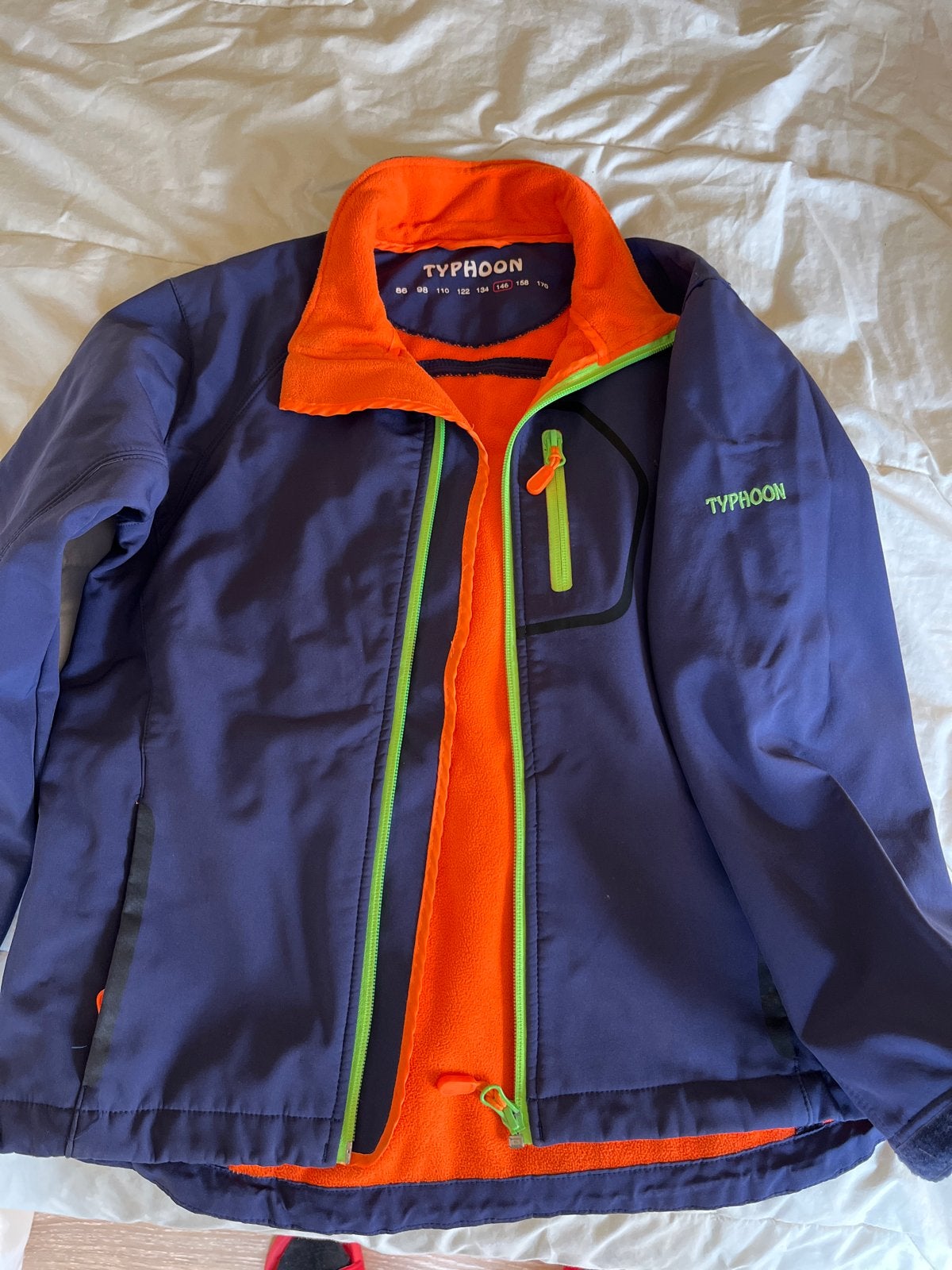 Typhoon Softshell Jas - Blauw/Oranje - Maat 146/152, Ophalen of Verzenden, Zo goed als nieuw, Jongen of Meisje, Jas