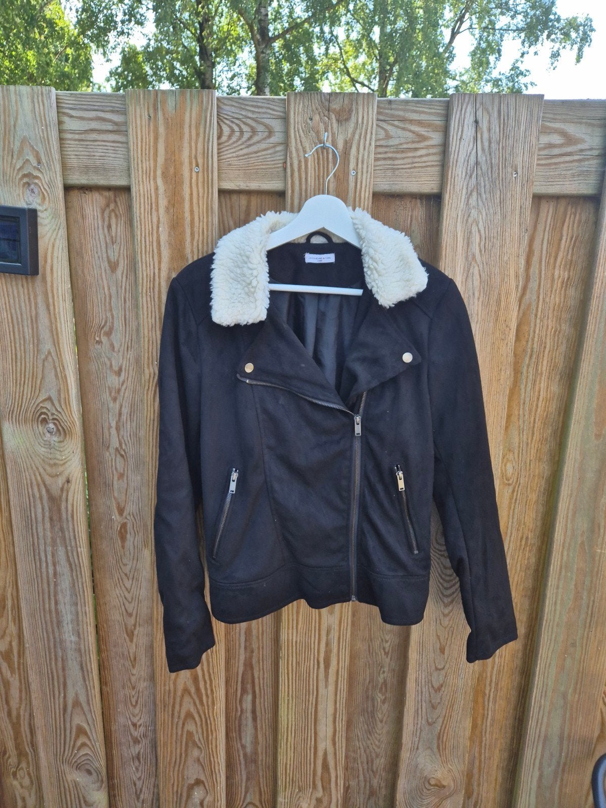 Jacqueline de Yong Faux Suede Biker Jack met Bontkraag, Ophalen of Verzenden