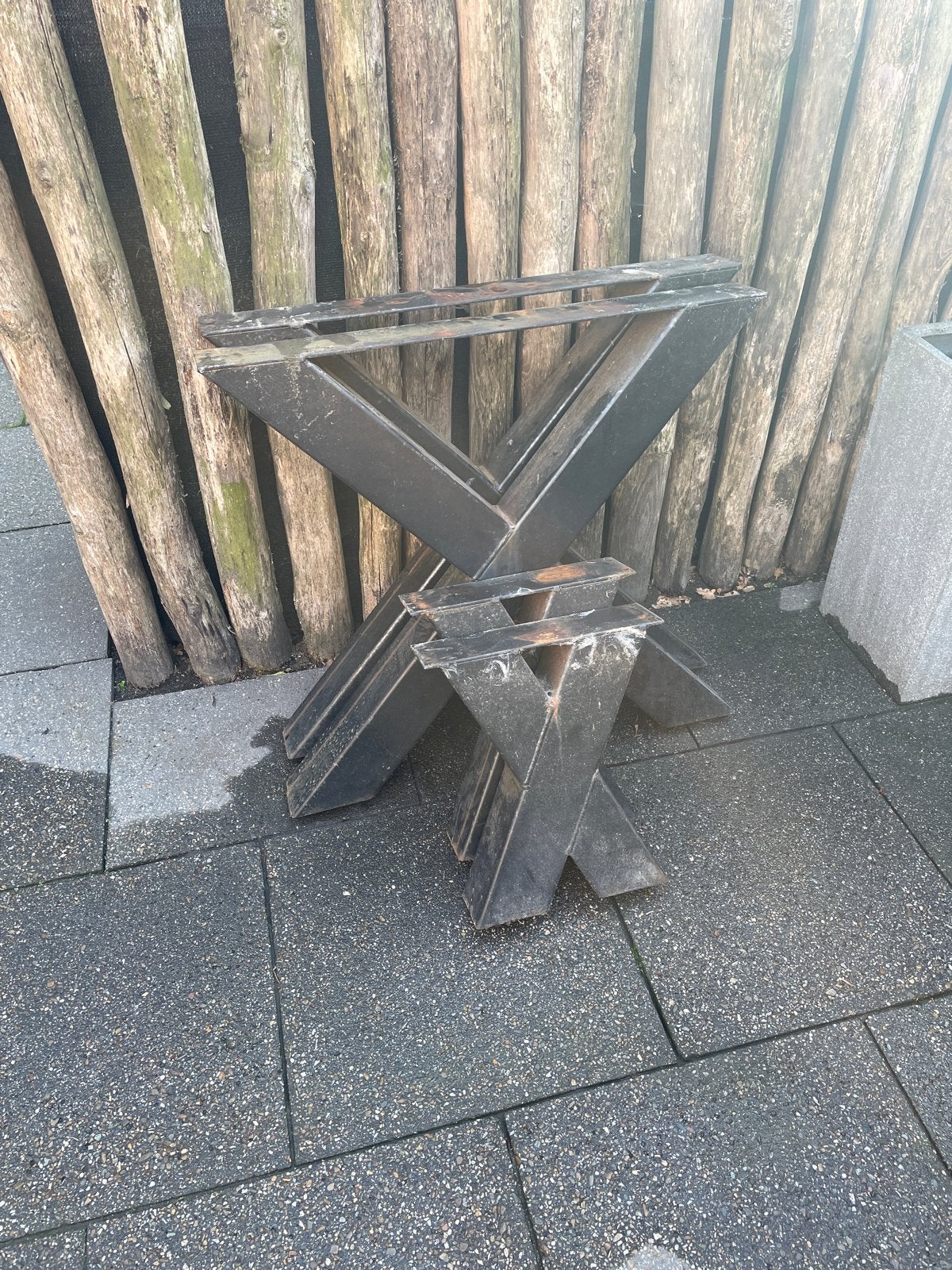 Set van 4 metalen X-poten voor tafel en bankje, Ophalen, Gebruikt, Metaal, Tafelpoot