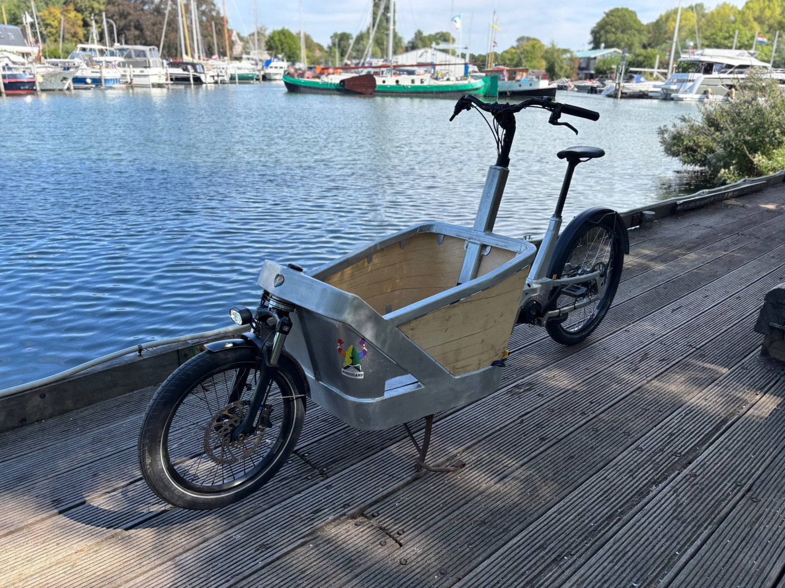 Electrische dubbel geveerde bakfiets, Gebruikt, Goederen, Elektrisch, Schijfrem