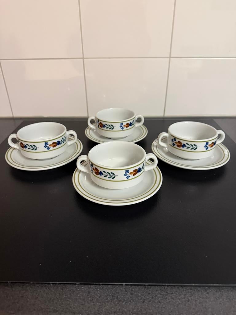 4 Mosa boerenbont soepkop met schotel, Ophalen of Verzenden