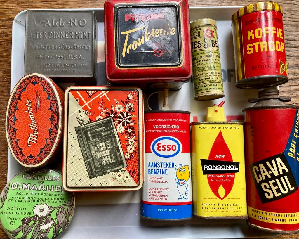 ‼️Vintage Blikken Verpakkingen: Benzine, Snoep & Meer, Ophalen of Verzenden, Gebruikt, Overige, Overige merken