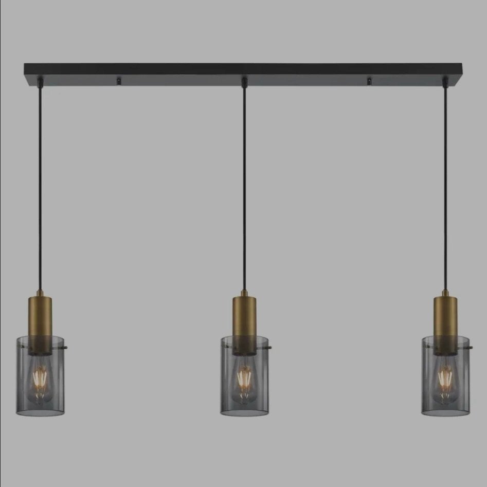 Karwei hanglamp Nordin 3-lichts messing rookglas, Ophalen, Zo goed als nieuw, Glas, E27 (groot)